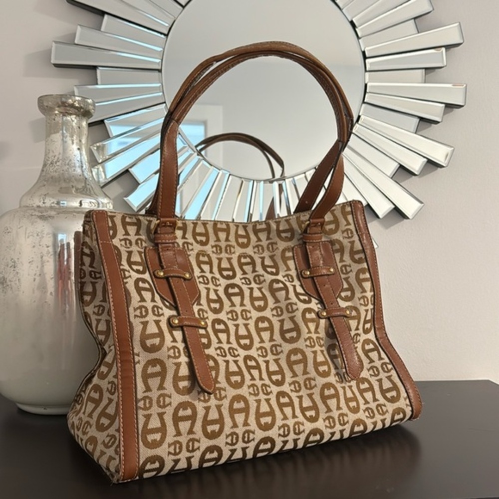 Vintage Etienne Aigner Tote Bag Handbag‎ Monogram Canvas and Leather